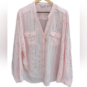 Coral Bay Light Pink Button Down Shirt with Metallic Stripes Sz 3x